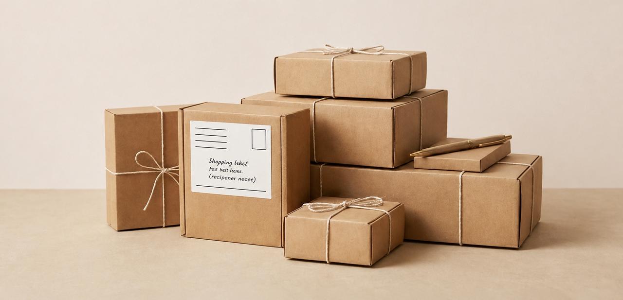 A consolidated shipment representing many sources arriving as one delivery, on a stone surface.