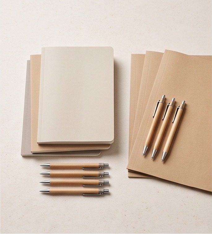 Notebooks, pens and folders