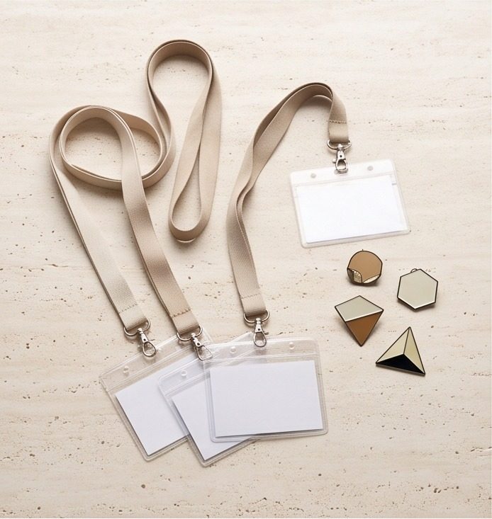 Blank lanyards, badge holders and enamel pins