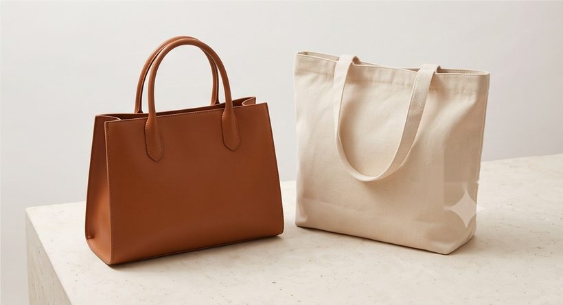 A structured handbag and a canvas tote