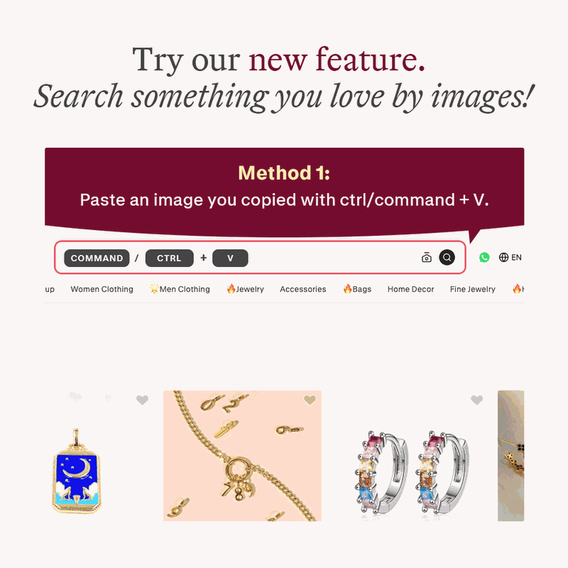 Visual search demo showing a saved screenshot matched to sourceable wholesale product in real time